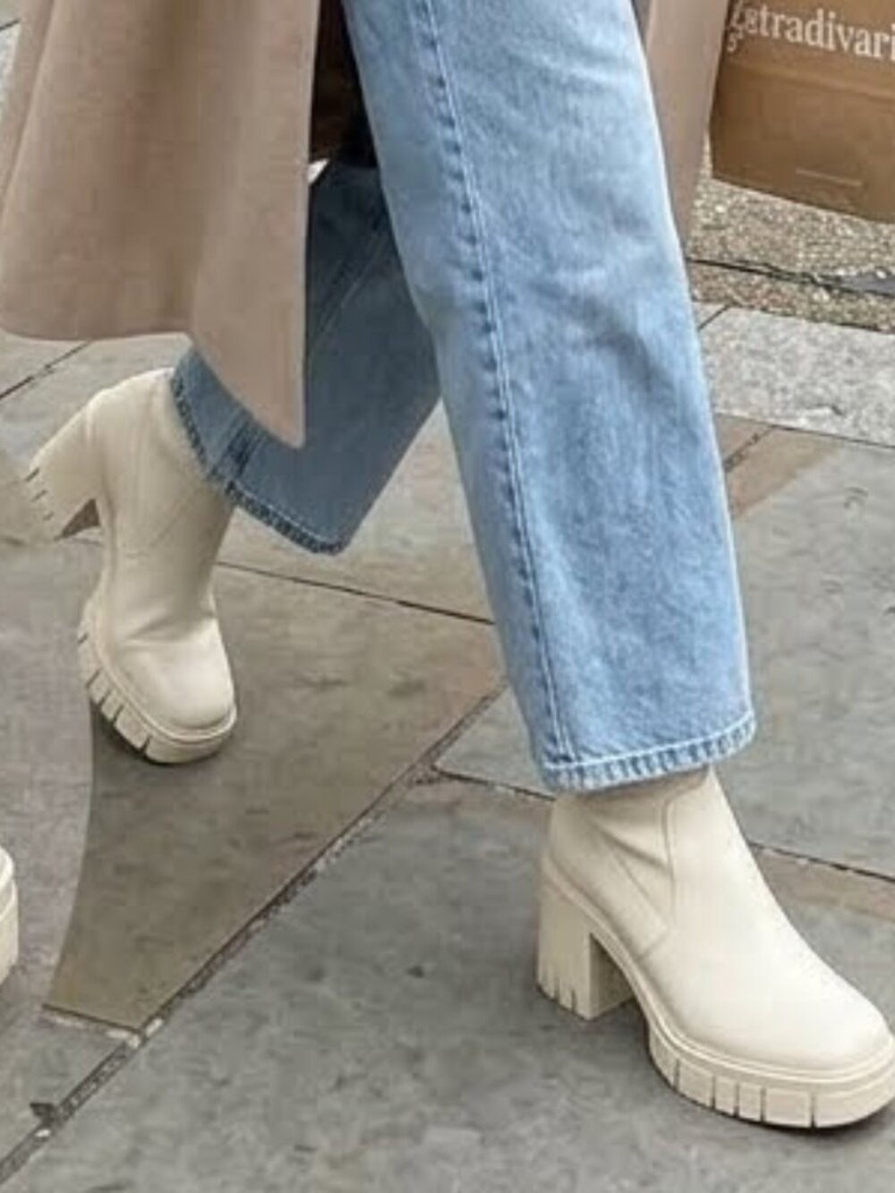 Stradivarius Women's Platform Heeled Lug Sole Ankle Boots Off-White Size 37